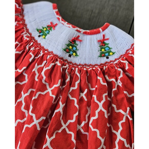 The Smocked Shop Red Embroidered Christmas Tree Dress Girls Size 4 Holiday - Picture 3 of 8